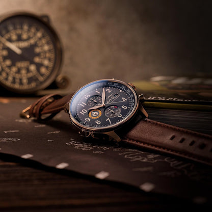 HOTAVI-8 Hawker Hurricane Men's Pilot Watch – Classic Chronograph, Japanese Quartz Movement, Stainless Steel Case, Leather Strap, AV-4011
