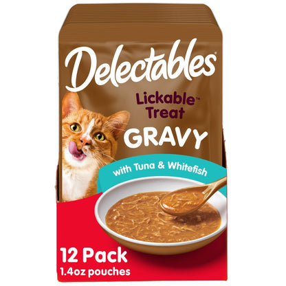 HOTDelectables Lickable Treat Gravy Wet Cat Treat Variety Pack, Food Topper, Hydrating, Grain-Free, No Fillers, By-Products, Added Preservatives, 1.4oz Pouch, 12ct