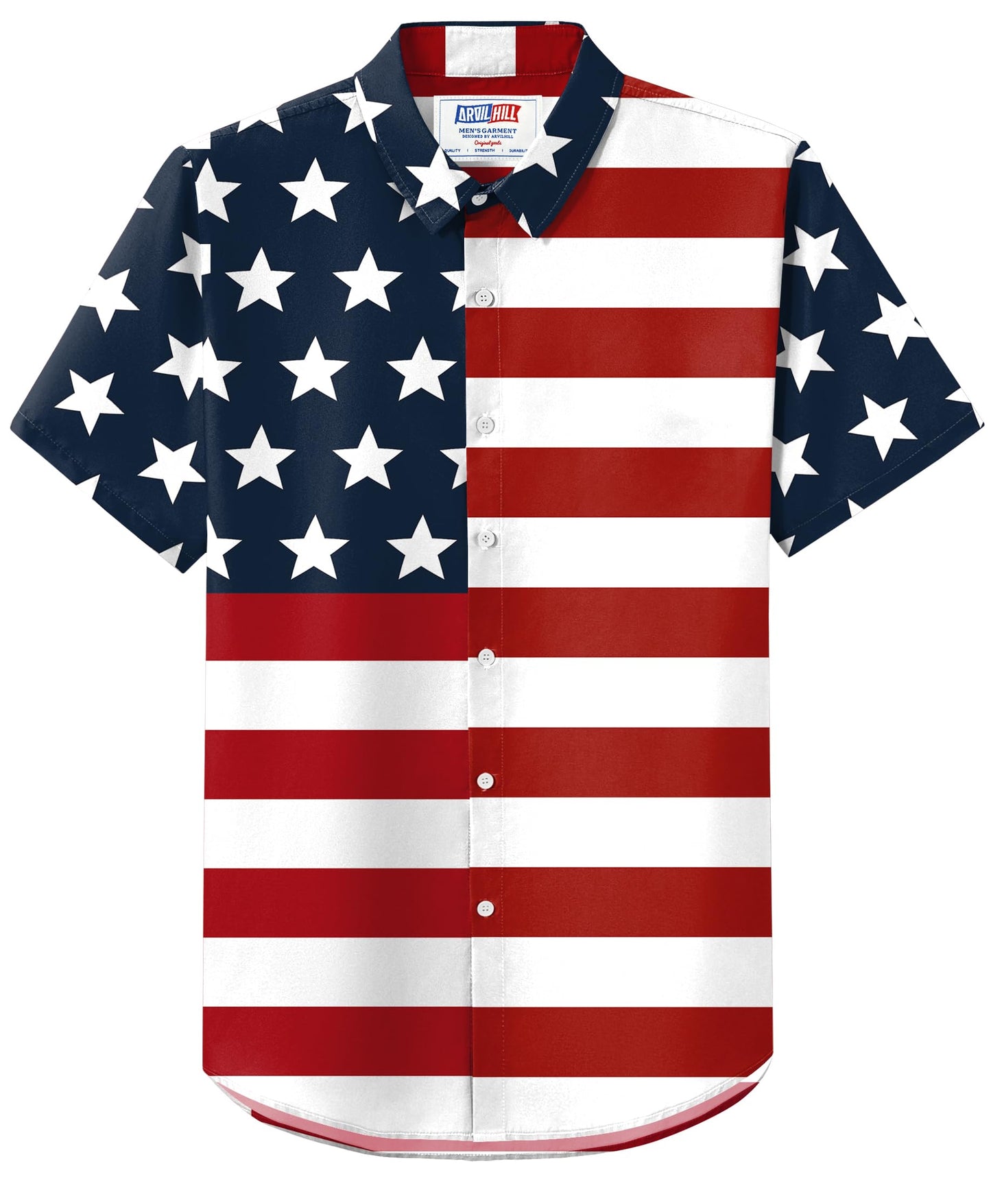 HOTArvilhill Men American Flag Button Shirt 4th of July Short Sleeve Shirts (S-3XL)