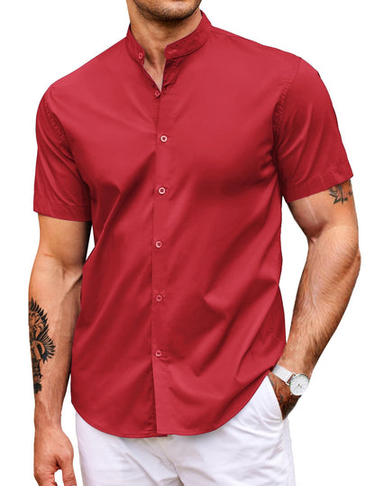 HOTCOOFANDY Muscle Fit Dress Shirts for Men Banded Collar Casual Button Down Shirts