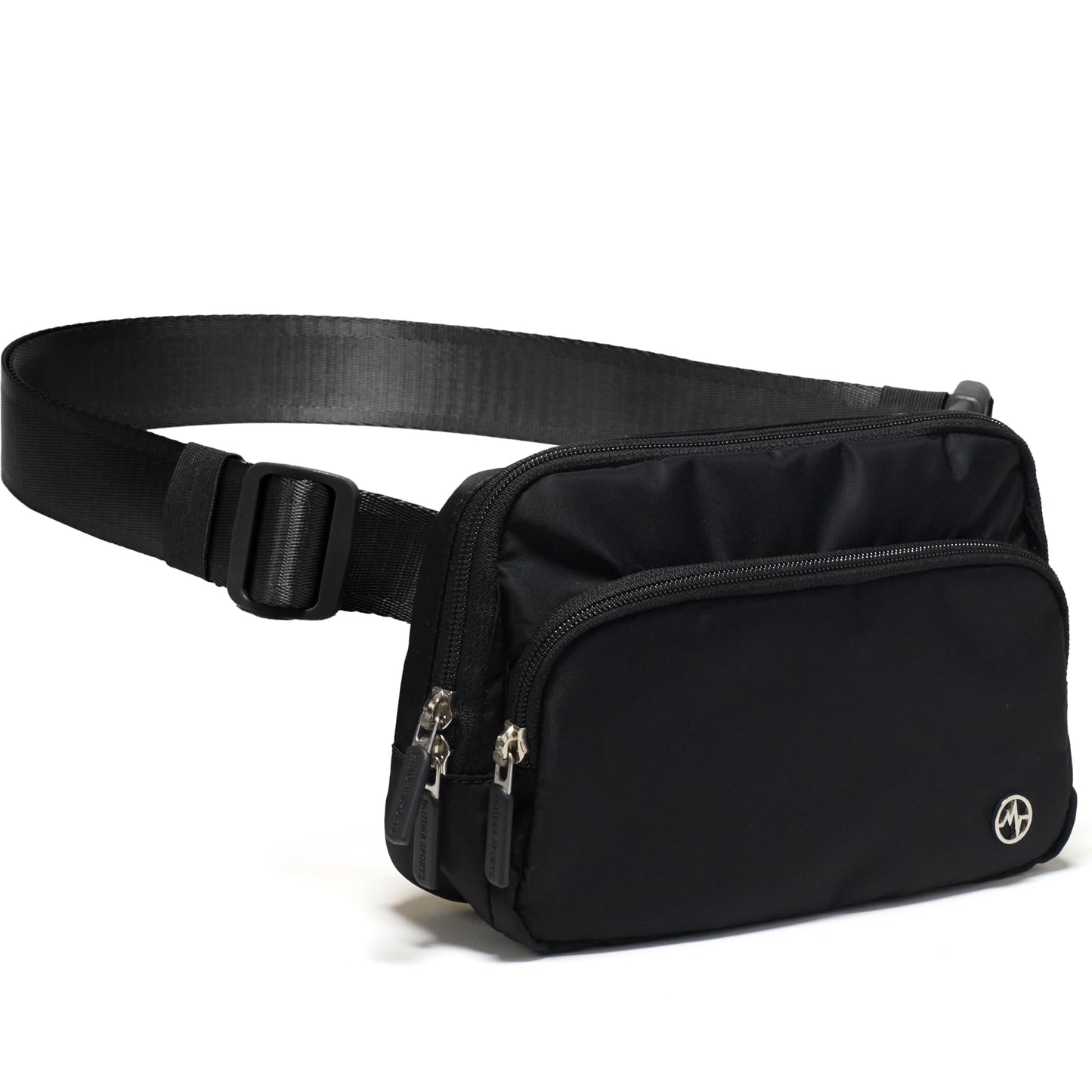 HOTPander Nylon Crossbody Belt Bag with Excess Strap Keepers, 6-Pocket Adjustable Sling Fanny Pack for Travel and Everyday Carry, Black