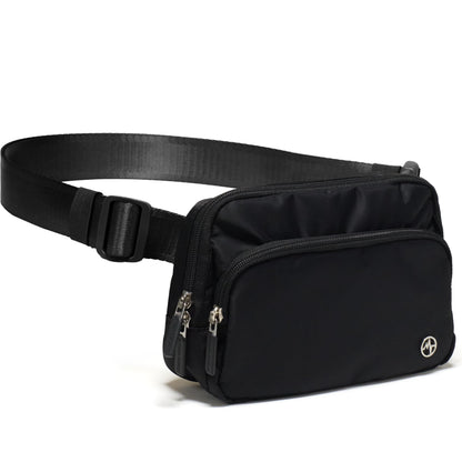 HOTPander Nylon Crossbody Belt Bag with Excess Strap Keepers, 6-Pocket Adjustable Sling Fanny Pack for Travel and Everyday Carry, Black