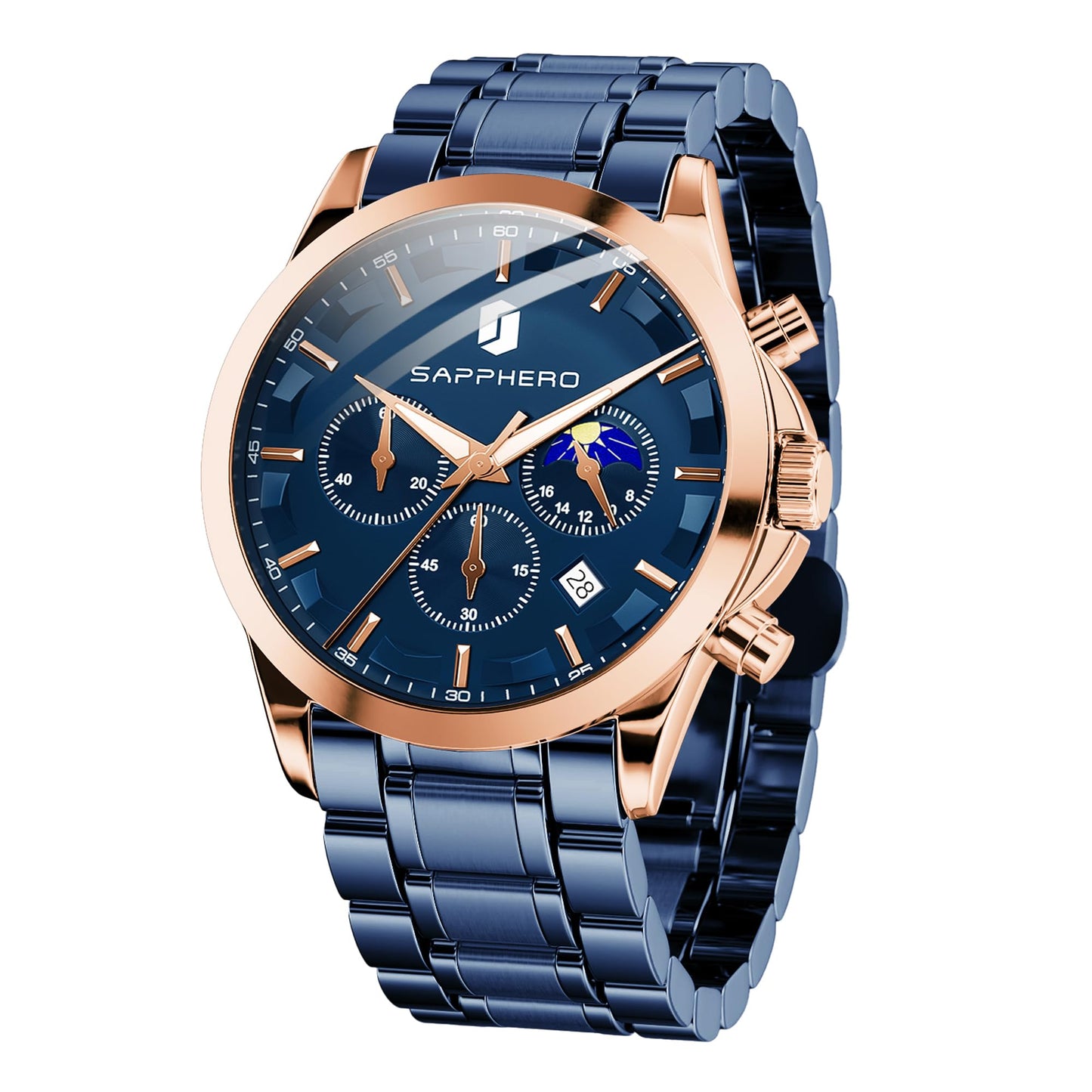 HOTSAPPHERO Chronograph Watches for Men, Original Business Casual Stainless Steel Analog Watch 50M Waterproof Luminous Watches with Date Dial, Mens Gift