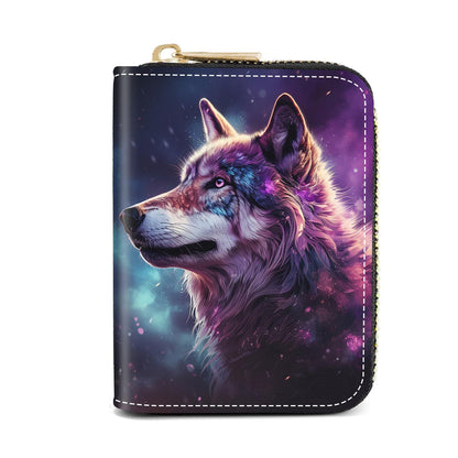 HOTCredit Card Holder Wallets for Women, Slim Leather Card Holder Wallet, Credit Card Wallet Organizer, Pocket Business Card Case with Zipper, Elephants and Flowers Under the Moon