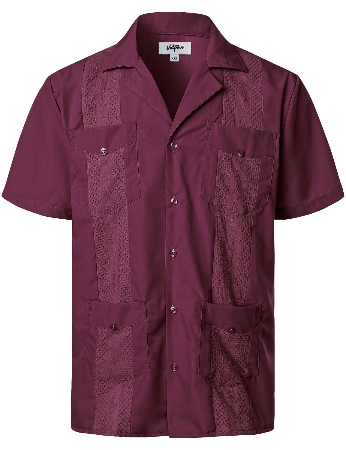 HOTVATPAVE Mens Short Sleeve Button Down Cuban Guayabera Shirts | Camp Collar, Button Up, Wedding, Breathable, Casual Stylish, Summer, Hawaiian, Vacation, Embroidered, Holiday, with Pocket