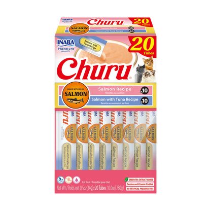HOTINABA Churu Cat Treats, Lickable, Squeezable Creamy Purée Cat Treat with Green Tea Extract & Taurine, 0.5 Ounces Each Tube, 40 Tubes, Tuna & Seafood Variety Box