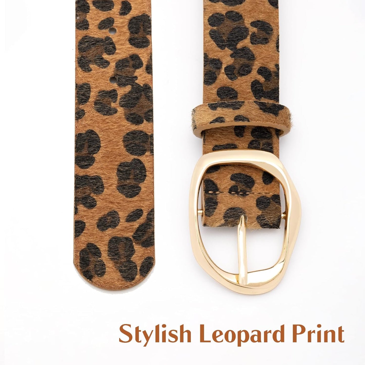 HOTWomen’s Leopard Print Leather Belts for Women, Cheetah Print Belt with Gold Buckle, Width 1.46"