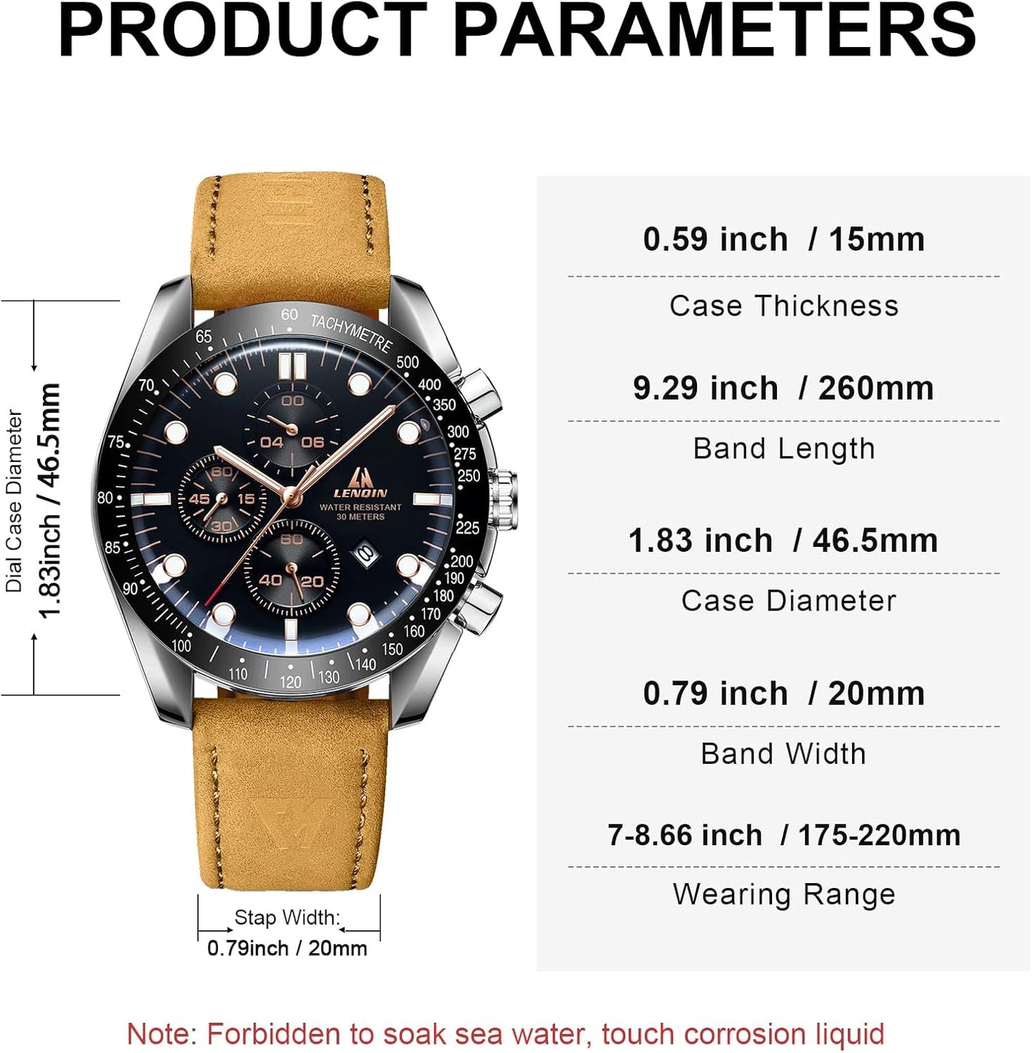 HOTLN LENQIN Mens Watches Leather Watch Analog Quartz Watch for Men Luminous Luxury Fashion Business Casual 30M Waterproof Men's Wrist Watches with Date