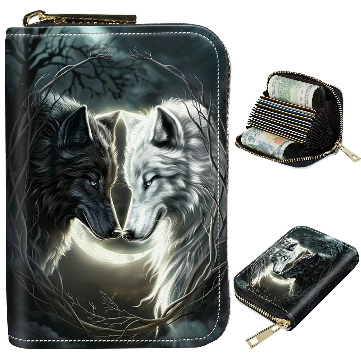 HOTCute Credit Card Holder with Zipper, Crow Skull RFID-Blocking Card Case Small Wallet for Women Men, Multi-slot Card Organizer Case Travel Accordion Wallet