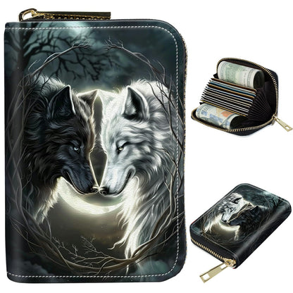 HOTCute Credit Card Holder with Zipper, Crow Skull RFID-Blocking Card Case Small Wallet for Women Men, Multi-slot Card Organizer Case Travel Accordion Wallet