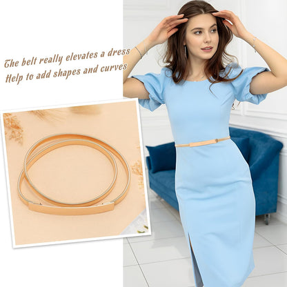 HOTVONMELLI Skinny Metal Cinch Belt for Dress Stretch Thin Waist Belt for Women Gold/Silver