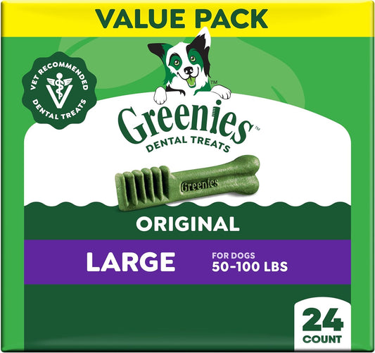 HOTGreenies Large Natural Dental Dog Treats, Original Flavor, 24 Count | Veterinarian-recommended, 47% less tartar & 40% less plaque in 28 days, cleans to gumline, for dogs 50-100 lbs, 36 oz. Pack
