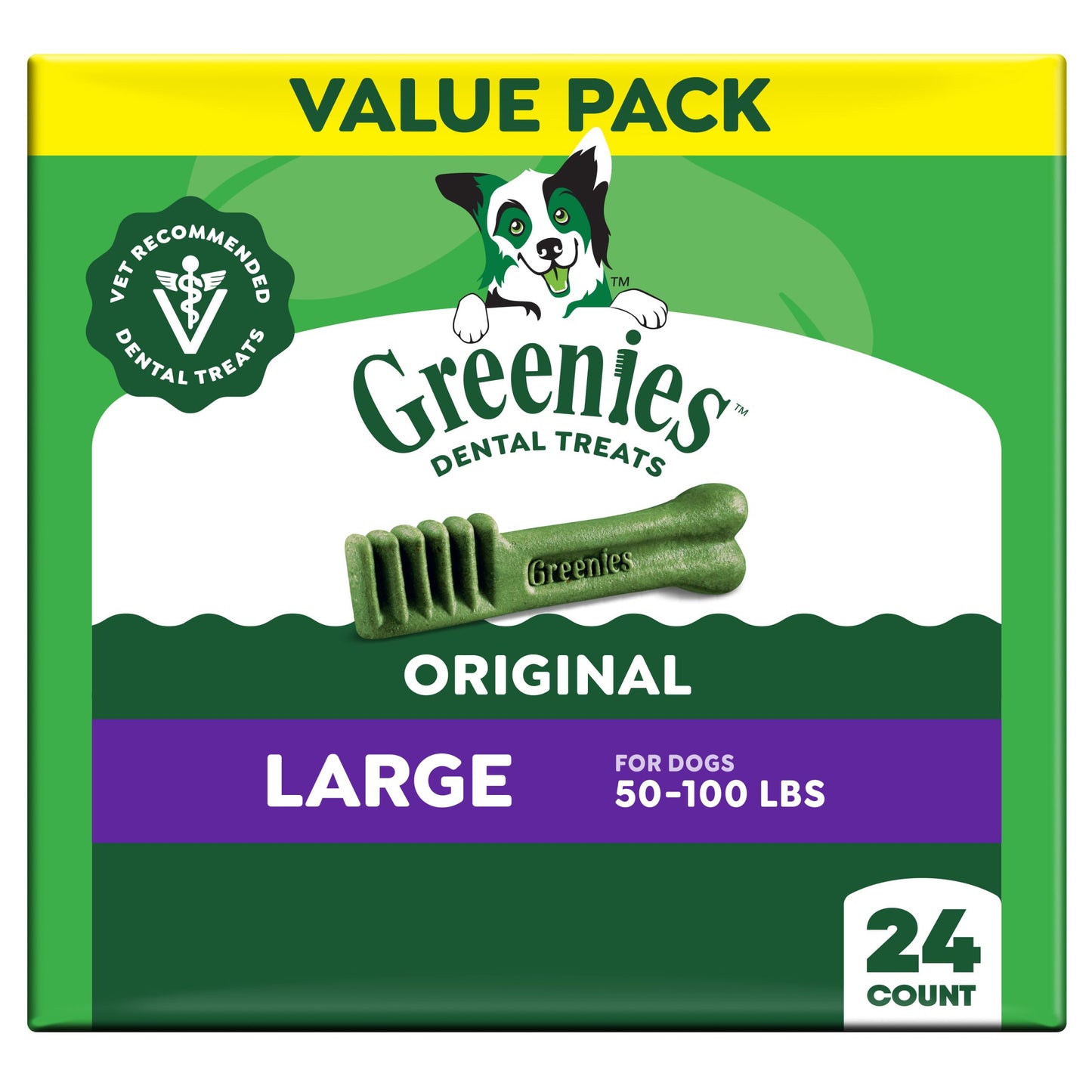 HOTGreenies Large Natural Dental Dog Treats, Original Flavor, 24 Count | Veterinarian-recommended, 47% less tartar & 40% less plaque in 28 days, cleans to gumline, for dogs 50-100 lbs, 36 oz. Pack