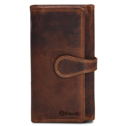 HOTVALENCHI Women's Leather Wallet - RFID Blocking Wallet - Ladies Clutch Hand Purse With Card Holder Slots (Cognac Vintage LW03)