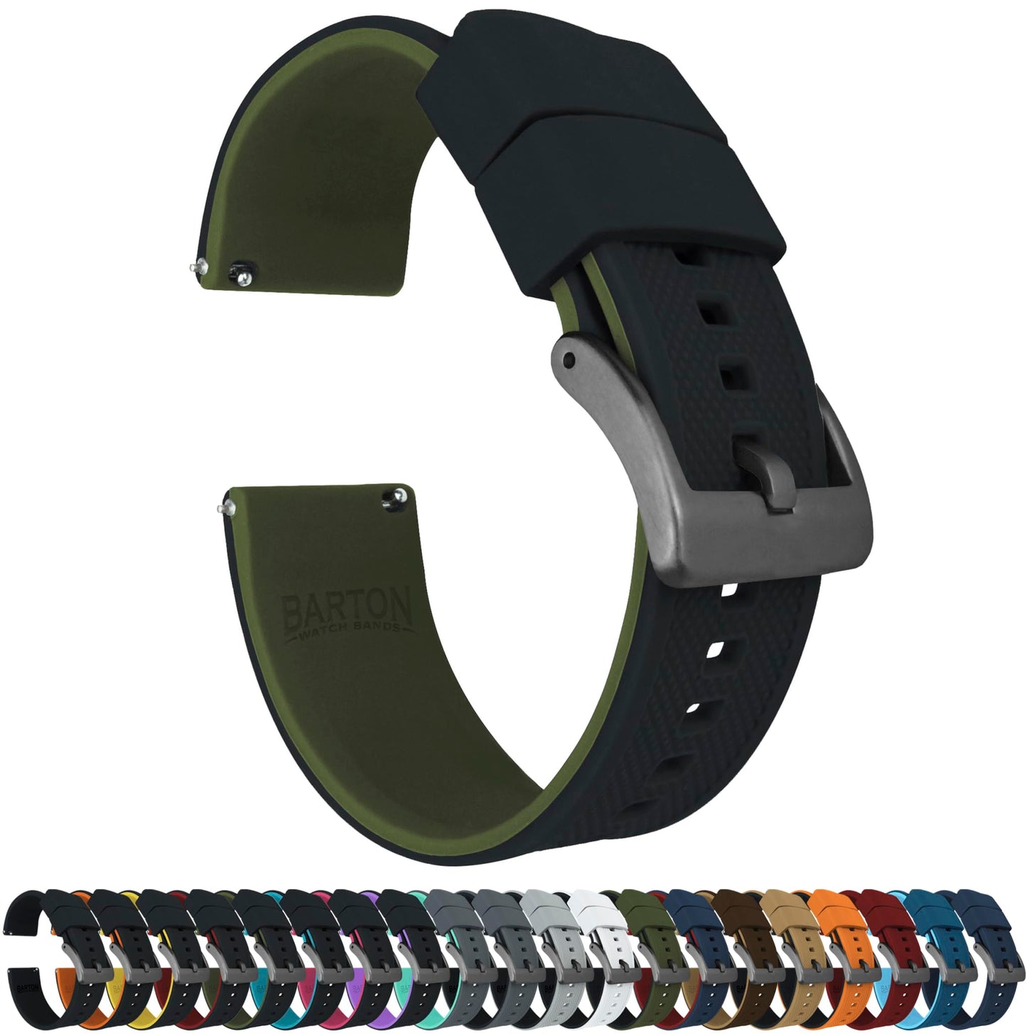 HOTBARTON Elite Silicone Watch Bands - Quick Release - Choose Strap Color & Buckle Color (Stainless Steel, Black PVD or Gunmetal Grey) - 18mm, 20mm, 22mm & 24mm Watch Straps