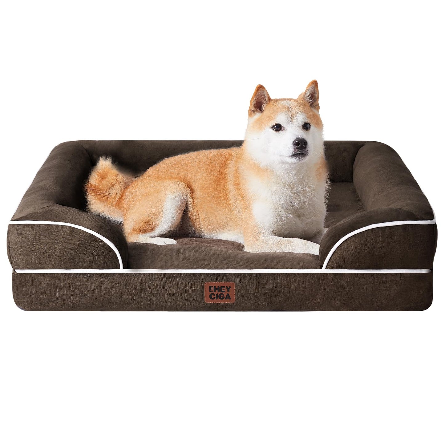 HOTEHEYCIGA Orthopedic Dog Beds for Extra Large Dogs 44x32Inch, Polyurethane Foam XL Pet Bed with Sides, Non-Slip and Egg-Crate Foam Big Dog Couch Bed with Washable Removable Cover, Grey