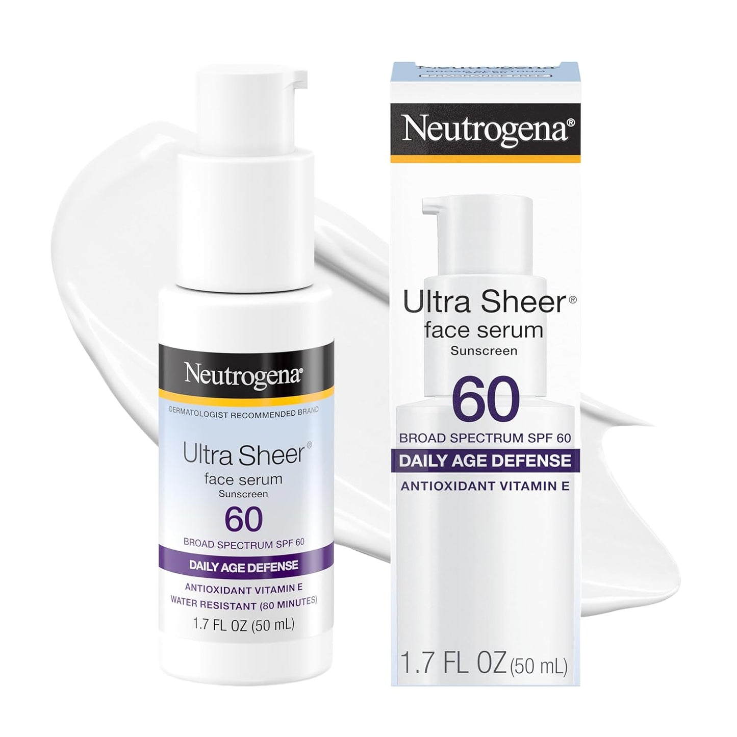 HOTNeutrogena, Ultra Sheer Face Sunscreen with Vitamin E and SPF 60, Sunscreen for Face with Broad Spectrum Uva/Uvb Protection, Fragrance-Free, Oxybenzone-Free, Water-Resistant (80 minutes), 50.3 mL