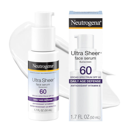 HOTNeutrogena, Ultra Sheer Face Sunscreen with Vitamin E and SPF 60, Sunscreen for Face with Broad Spectrum Uva/Uvb Protection, Fragrance-Free, Oxybenzone-Free, Water-Resistant (80 minutes), 50.3 mL