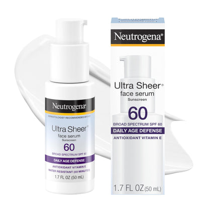 HOTNeutrogena, Ultra Sheer Face Sunscreen with Vitamin E and SPF 60, Sunscreen for Face with Broad Spectrum Uva/Uvb Protection, Fragrance-Free, Oxybenzone-Free, Water-Resistant (80 minutes), 50.3 mL
