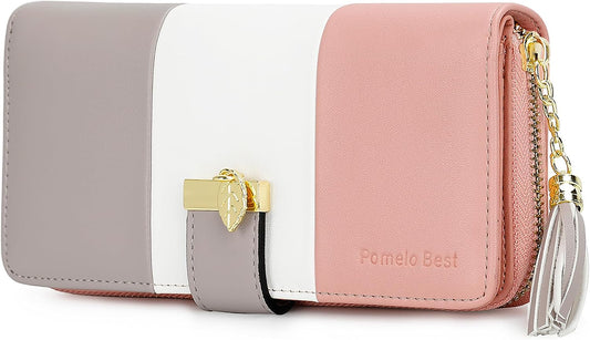 HOTPomelo Best Womens Wallet RFID Blocking Wallet for Women Bifold Large Capacity Card Holder Ladies Long Purse with ID Window Zipper Coin Pocket