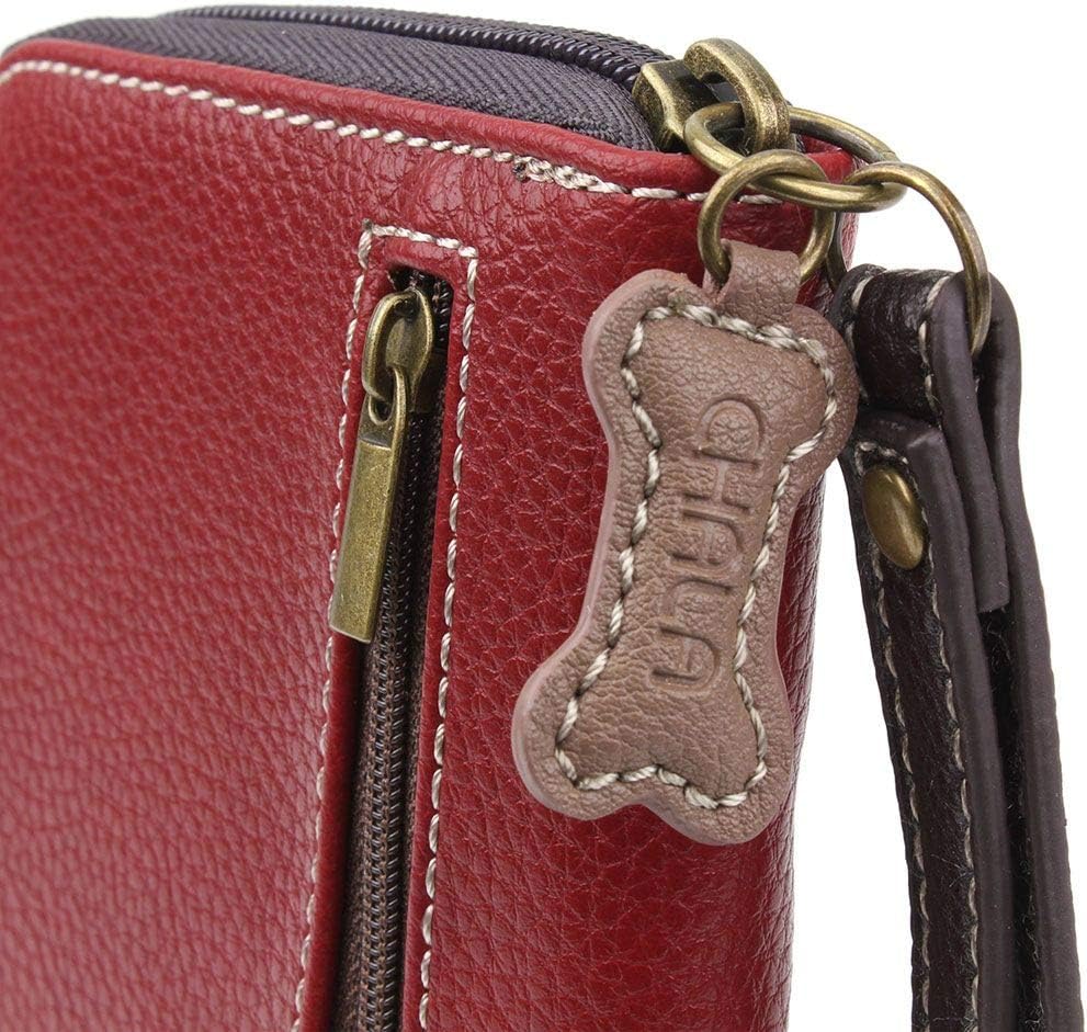 HOTChala Paw Print Zip-Around Wristlet Wallet, Dog Mom Gift Dog Lover (Burguny/Teal)