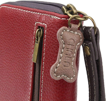 HOTChala Paw Print Zip-Around Wristlet Wallet, Dog Mom Gift Dog Lover (Burguny/Teal)
