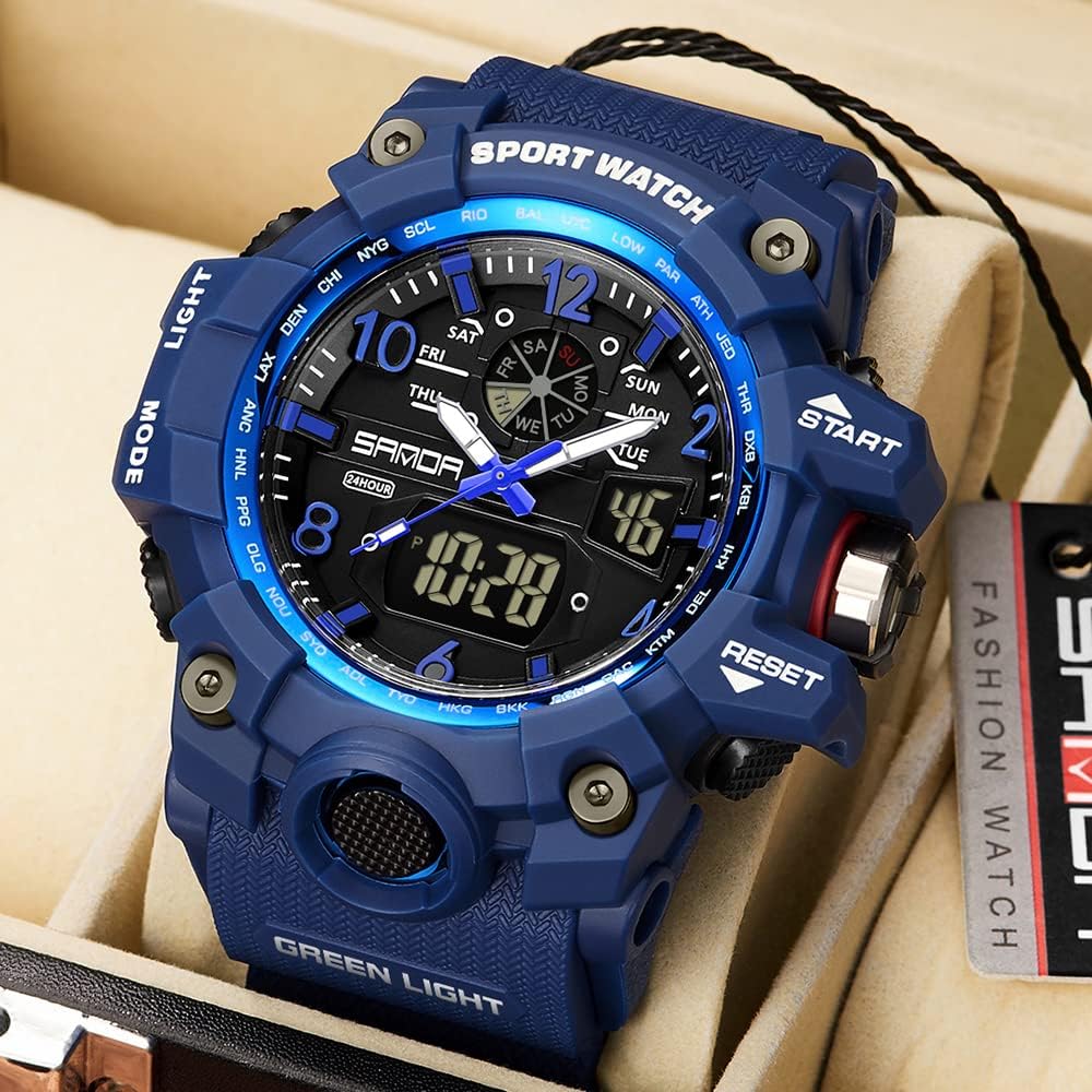 HOTKXAITO Men's Watches Sports Outdoor Waterproof Military Wrist Watch Date Multi Function Tactics LED Alarm Stopwatch