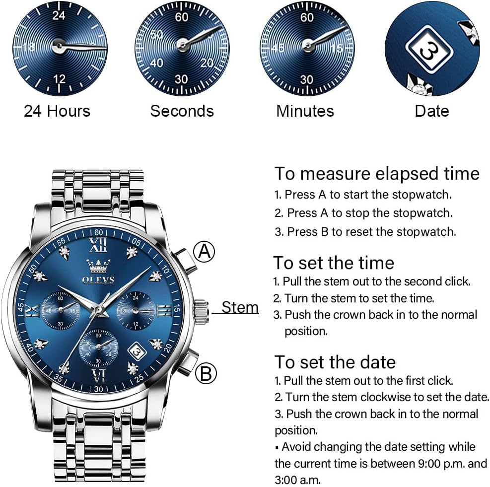HOTOLEVS Men's Stainless Steel Chronograph Watch, Big Face Gold Silver Black Tone Easy to Read Analog Quartz Watch, Luxury Waterproof Date Diamond Roman Arabic Numerals Dial Dress Watch for Men