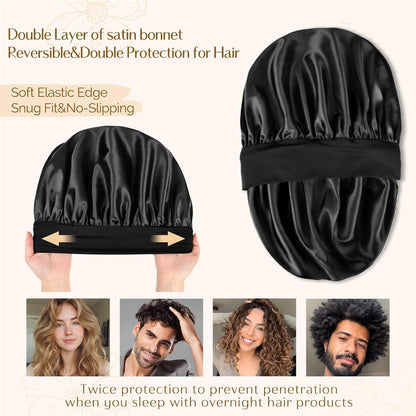 HOTYANIBEST Soft Satin Bonnet for Men Women, Sleep Cap to Maintain Moisture | Unisex Double Layer, Bonnet for Sleeping, Protect Hair, Natural Wave, Curly Coily, Reduce Frizz, Adjustable Sleep Hat