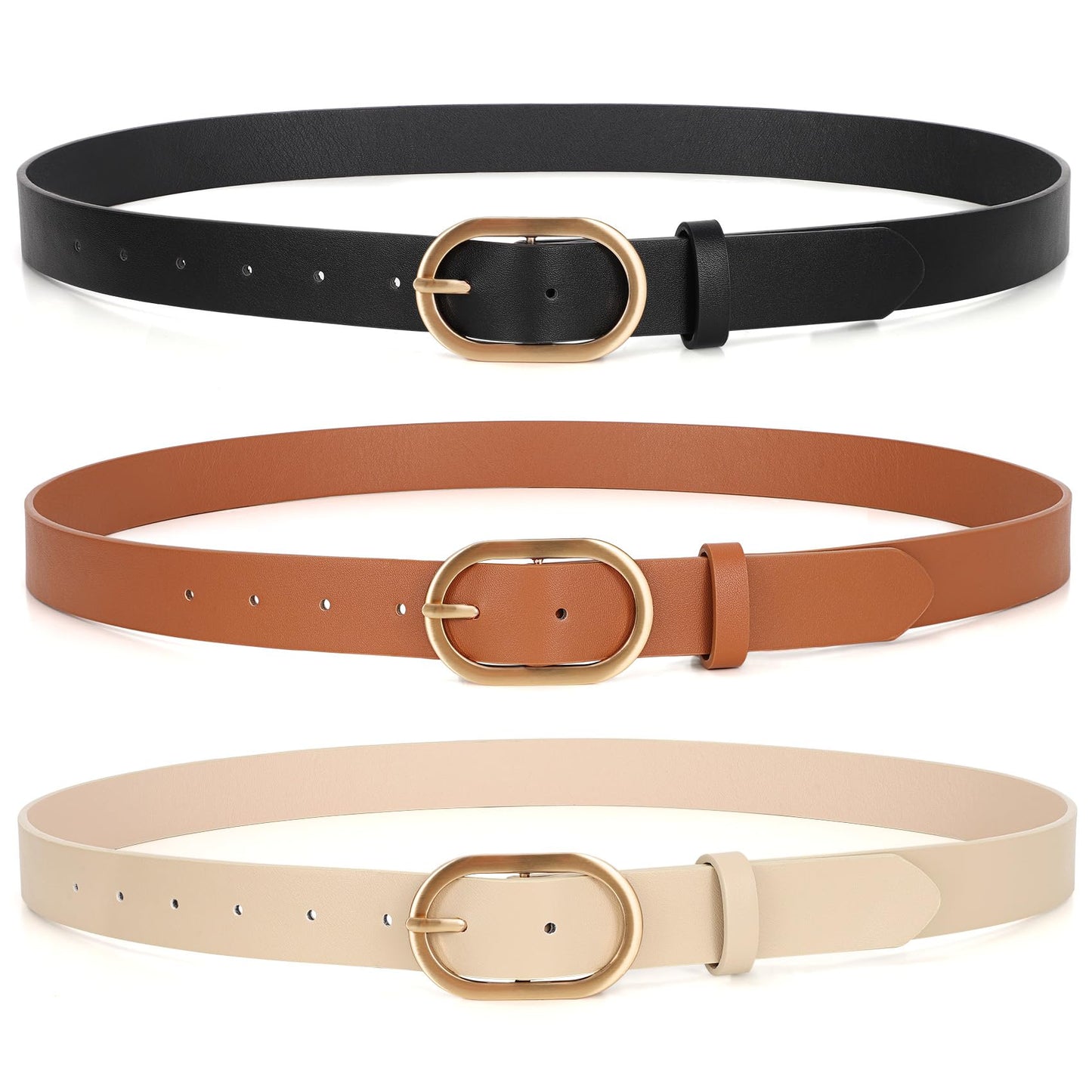 HOTXZQTIVE 3 Pack Plus Size Women's Leather Belts for Jeans Pants Dress Fashion Gold Buckle Ladies Waist Belt