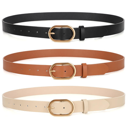 HOTXZQTIVE 3 Pack Plus Size Women's Leather Belts for Jeans Pants Dress Fashion Gold Buckle Ladies Waist Belt