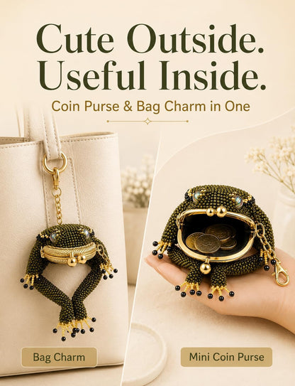 HOTFrog Coin Purse, Beaded Kiss Lock Keychain Pouch with Lucky Toad Design (2 PCS)