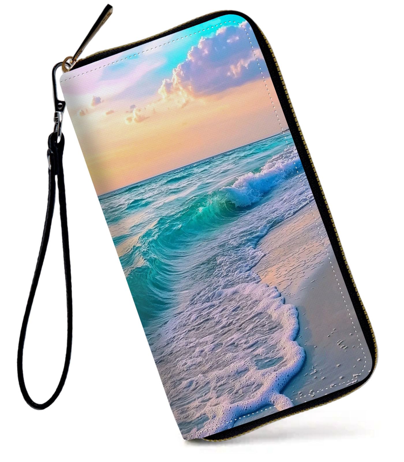 HOTWomens Wallet, Large Capacity RFID Blocking PU Leather Wristlet Wallets for Women Ladies Men Credit Card Holder Zipper Wallet Phone Holder Clutch Travel Purse, Art Moon Starry Night