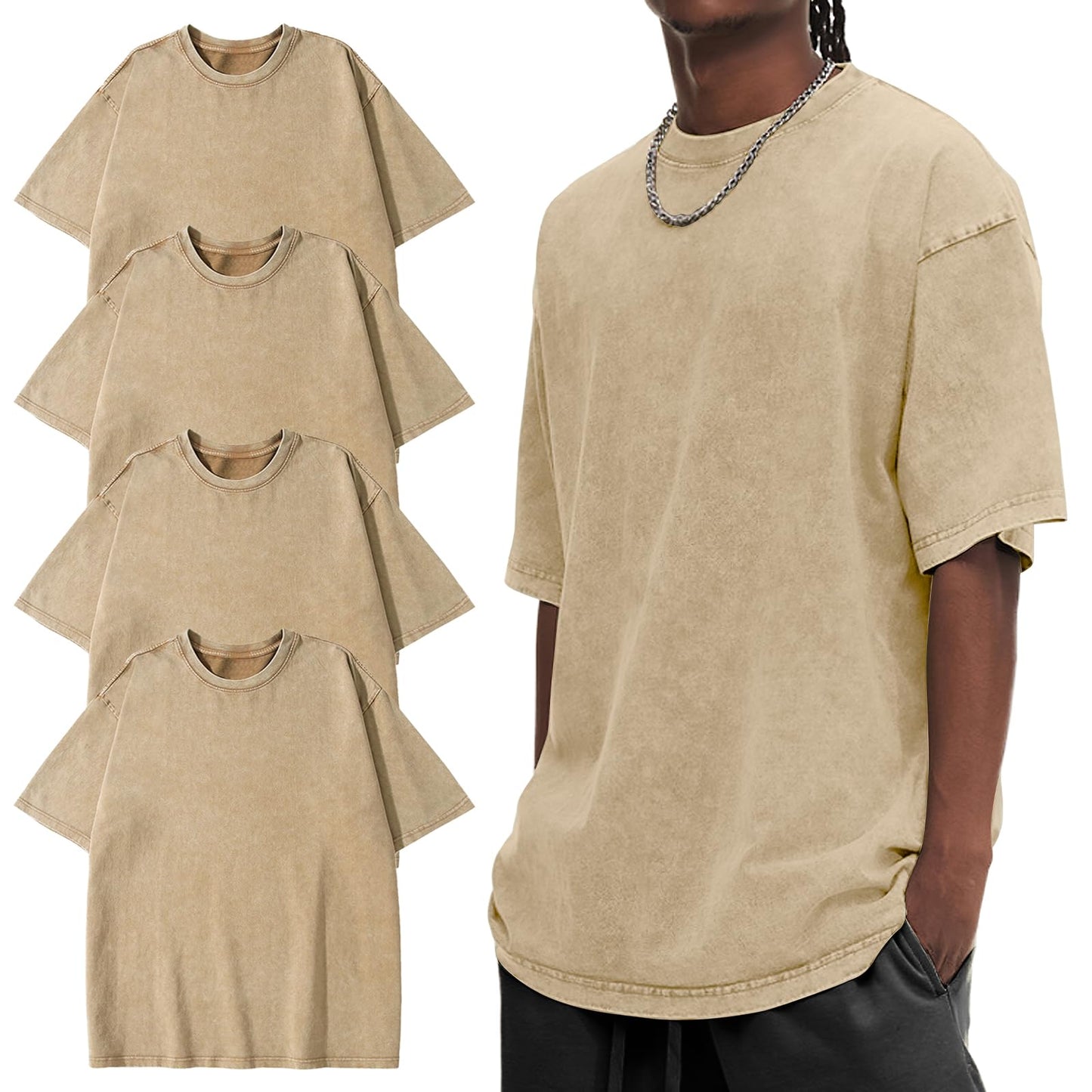 HOTEiscntd Mens Oversized T-Shirts Heavyweight Cotton Vintage Unisex Baggy Tee
