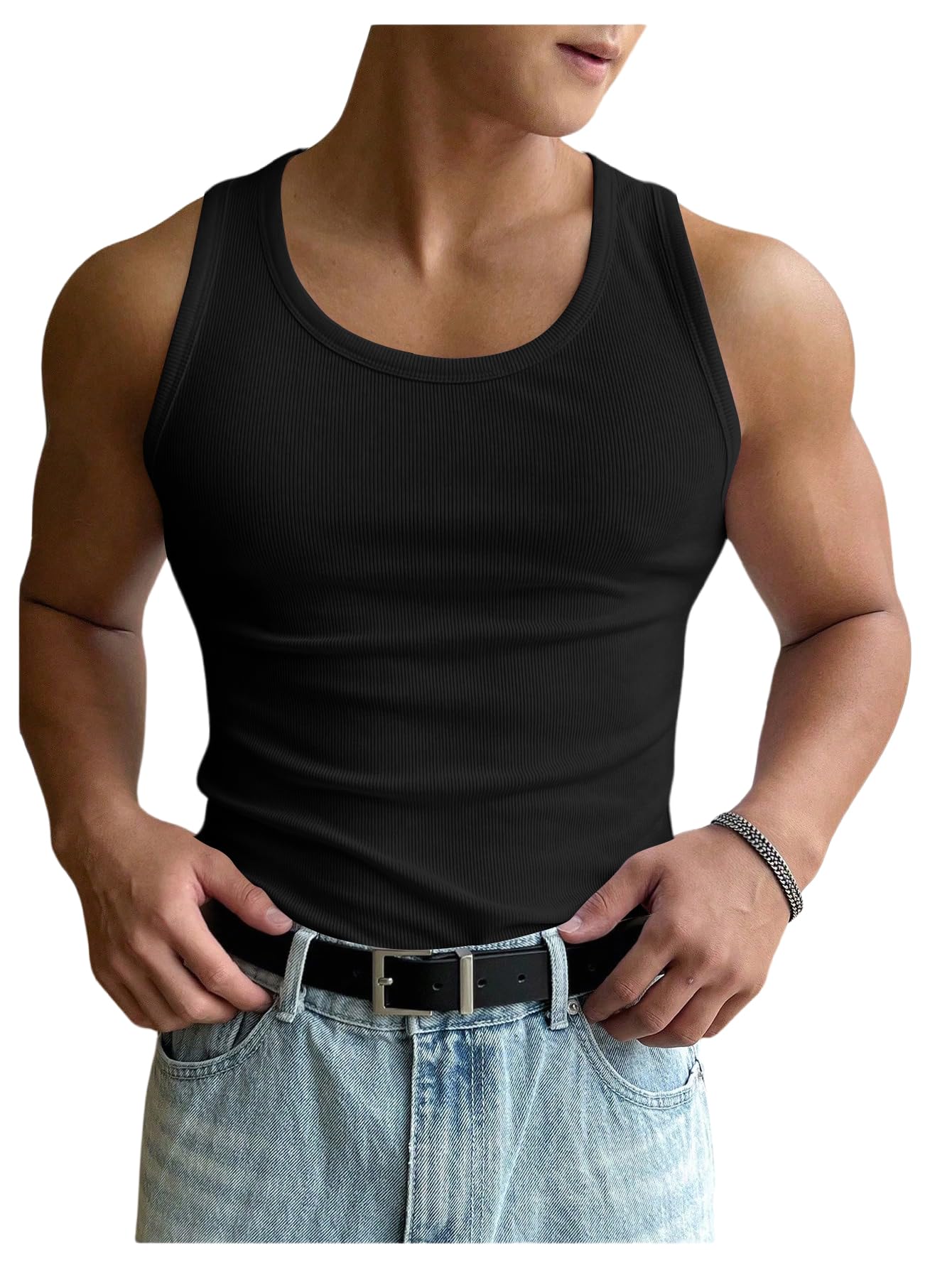 HOTCOZYEASE Men's Summer Sleeveless Tank Top Workout Gym Muscle Tank T Shirt | Workout Gym Casual Wear, Summer Basic Undershirt, Ribbed Knit Fabric, White Tank Top for Men