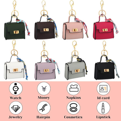 HOTLiliaafar 8 Pcs Mini Backpack Keychain Mini Coin Purses for Women Cute PU Leather Makeup Bag with Keychain Pocket Card Holder (8 Colors)