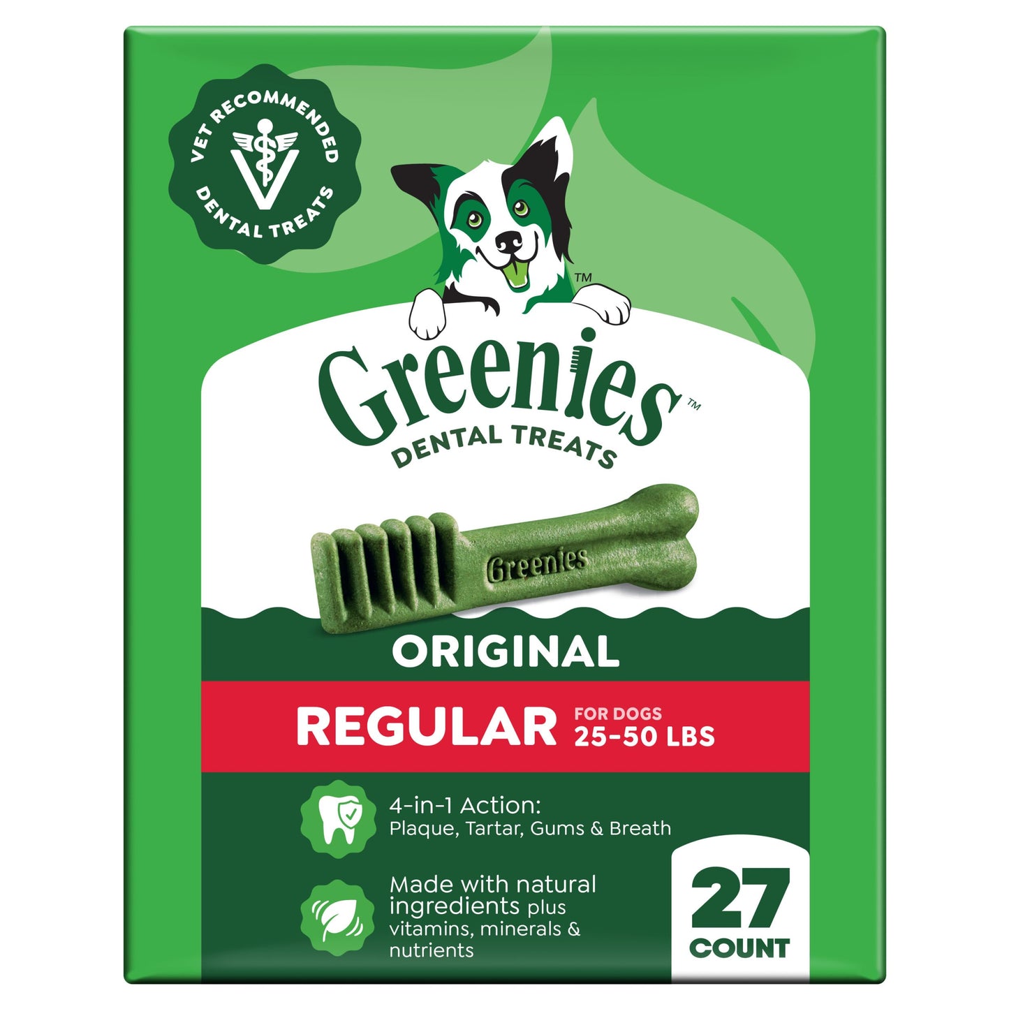 HOTGreenies Regular Dental Dog Treats, Original Chicken Flavor, 36 Count | Clinically-proven, veterinarian-recommended, 47% less tartar & 40% less plaque in 28 days, for dogs 25-50 lbs, 36 oz. Pack