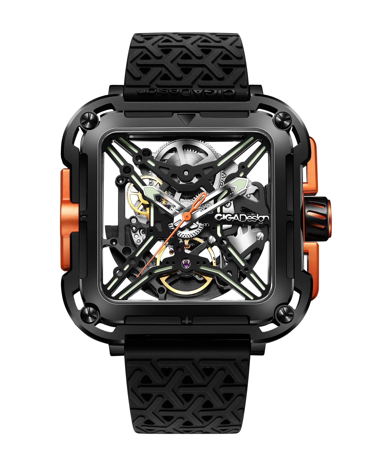 HOTCIGA Design Mechanical Automatic Watch X Series SUV Inspired Anti-Shock Design Sapphire Crystal Analog Skeleton Watches with Silicone Strap Fashion Wrist Accessories Gifts for Men and Women