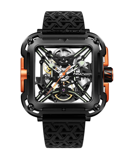 HOTCIGA Design Mechanical Automatic Watch X Series SUV Inspired Anti-Shock Design Sapphire Crystal Analog Skeleton Watches with Silicone Strap Fashion Wrist Accessories Gifts for Men and Women