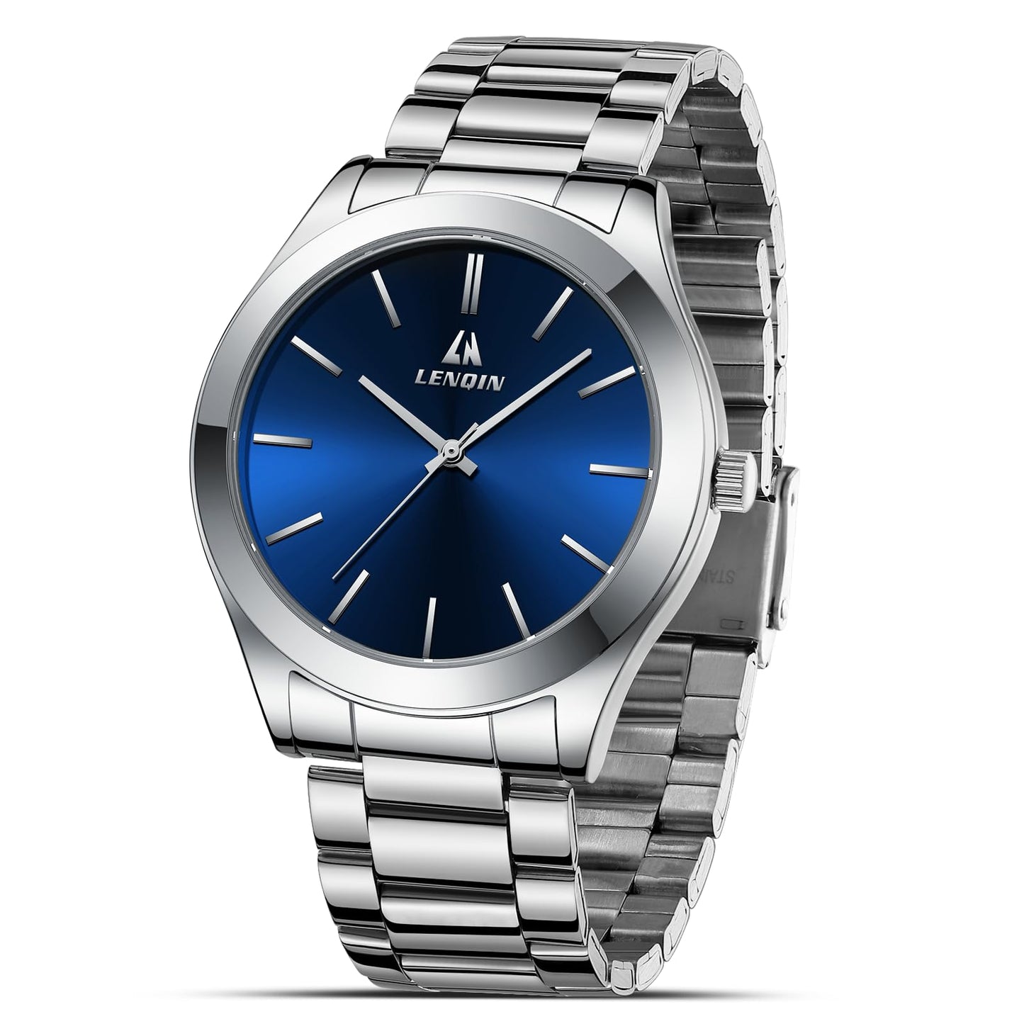 HOTLN LENQIN Mens Watches Waterproof Stainless Steel Watch for Men Analog Quartz Fashion Business Designer Wristwatch