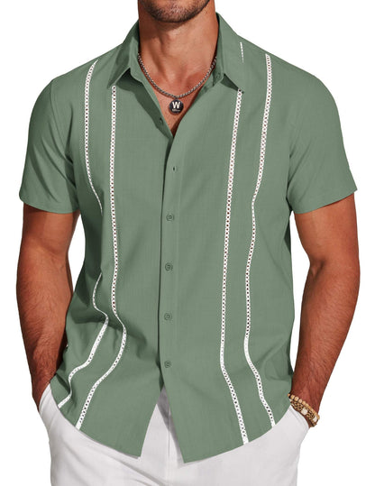 HOTCOOFANDY Men's Cuban Guayabera Shirt Short Sleeve Button Down Shirts Casual Summer Beach Linen Shirts