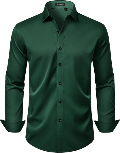 HOTMens Wrinkle Free Dress Shirts Regular Fit Business Button Down Shirt Formal Long Sleeve Wedding Stretch Shirts
