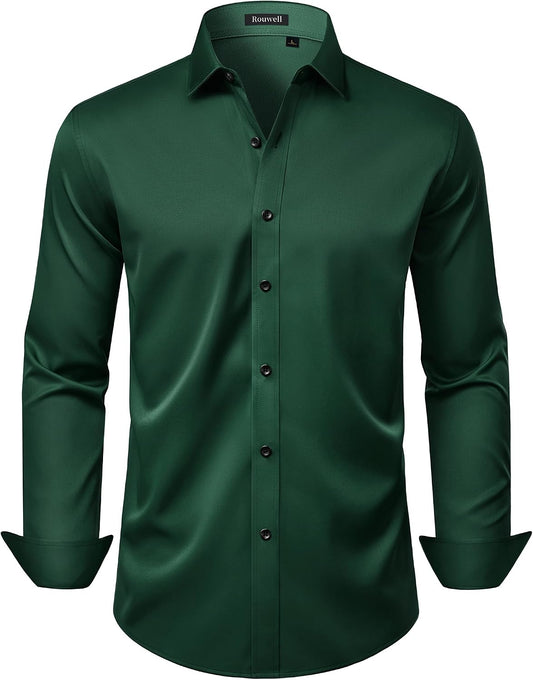 HOTMens Wrinkle Free Dress Shirts Regular Fit Business Button Down Shirt Formal Long Sleeve Wedding Stretch Shirts