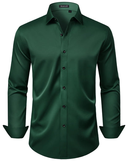 HOTMens Wrinkle Free Dress Shirts Regular Fit Business Button Down Shirt Formal Long Sleeve Wedding Stretch Shirts