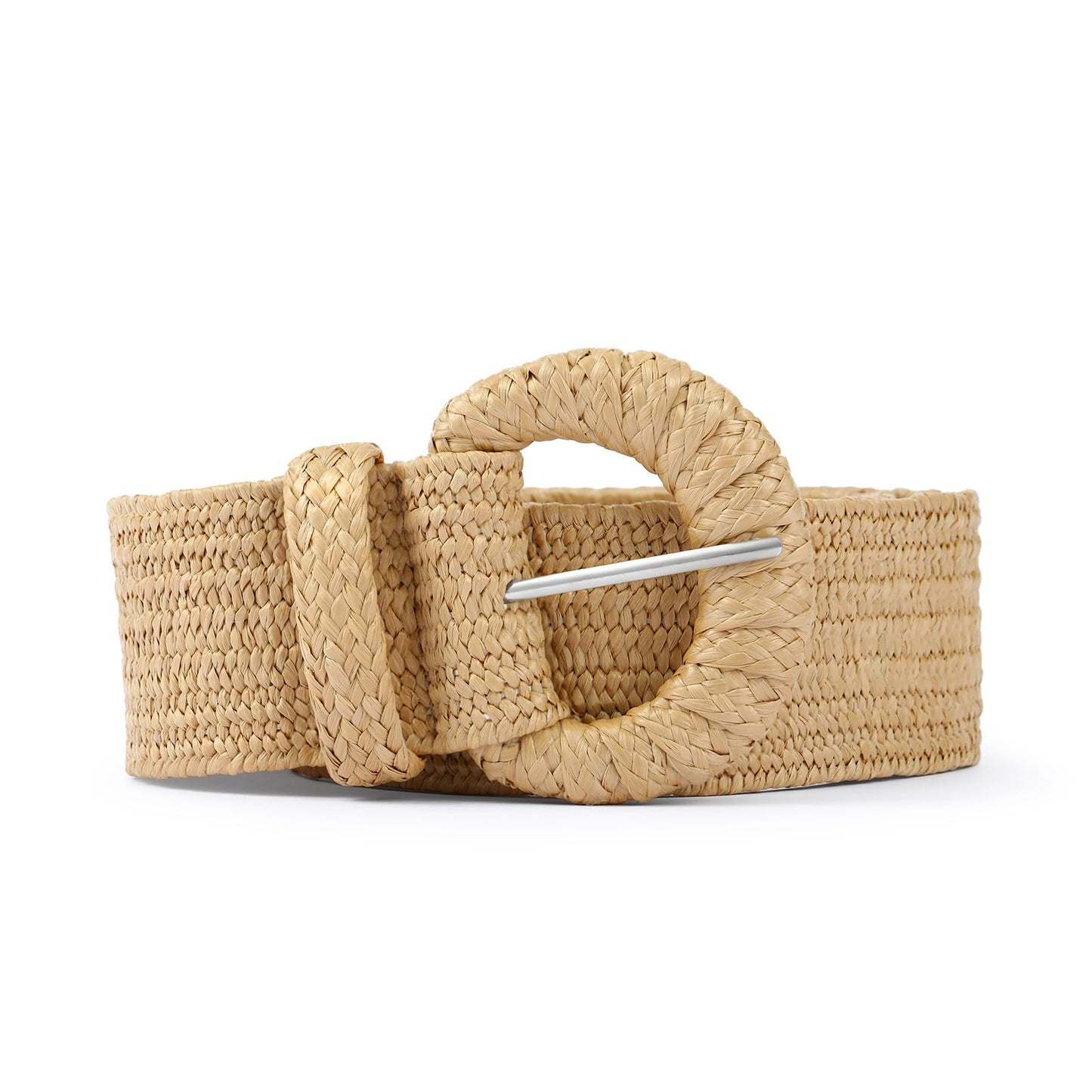 HOTStraw Belts for Women Stretchy Woven Belt with Oval Buckle Elastic Belt for Dress Boho Waist Belt