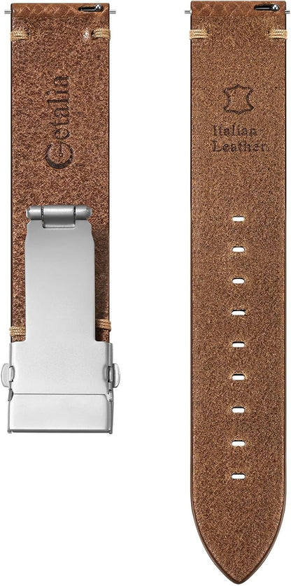 HOTGetalia Italian Leather Watch Band | Tuscany Vegetable-Tanned Full Grain Calfskin Palm Grain Strap, Quick Release Watch Band with Folding Clasp, 18mm 19mm 20mm 21mm 22mm, Soft Strap for Men Women