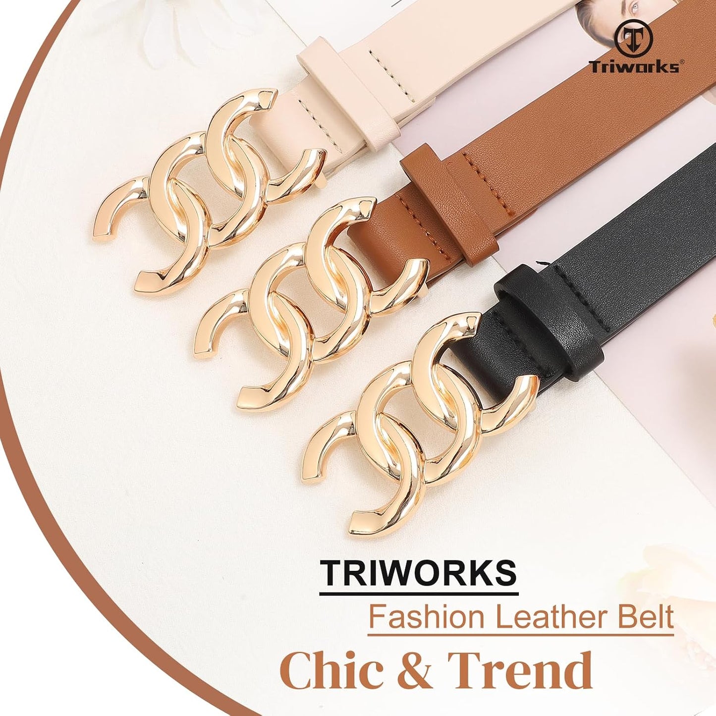 HOTTRIWORKS 3 Pack Women's Belts for Jeans Pants Fashion Waist Belts for Ladies Leather Belts