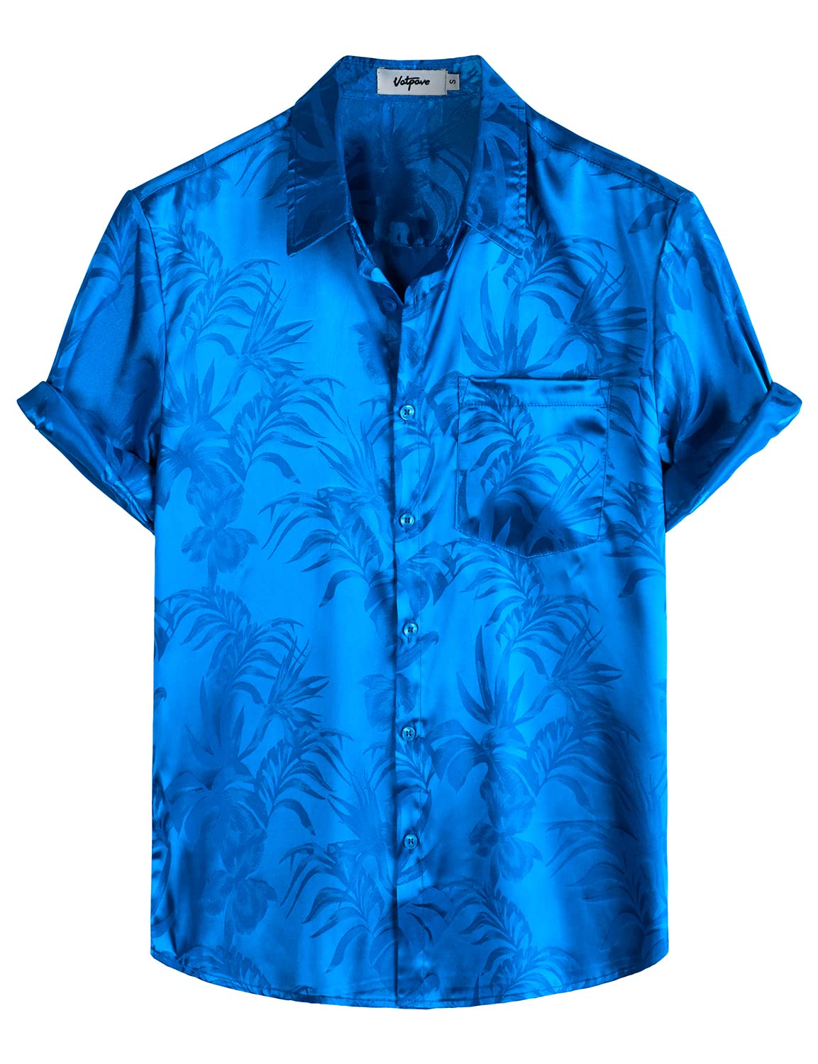 HOTVATPAVE Mens Silk Satin Hawaiian Shirt Short Sleeve Button Down Shirts | Hawaii, Summer, Beach, Vacation, Tropical, Resort Wear, Jacquard, Going Out, Rave, Cool, Club, Floral, Holiday, with Pocket