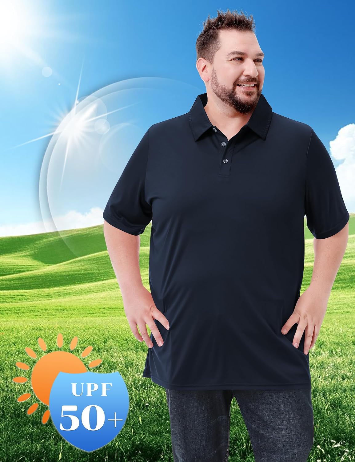 HOTIdtswch Men's Big and Tall Polo Shirts UPF 50+ Casual Work Quick Dry Short Sleeve Collared Golf Shirt（XL-8XL）