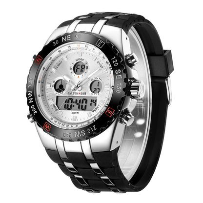 HOTGOLDEN HOUR Luxury Military Sports Men's Watches Large Size Big Face 3ATM Waterproof, Stopwatch, Date and Date, Alarm, Luminous Digital Analog Wrist Watch with Rubber Band
